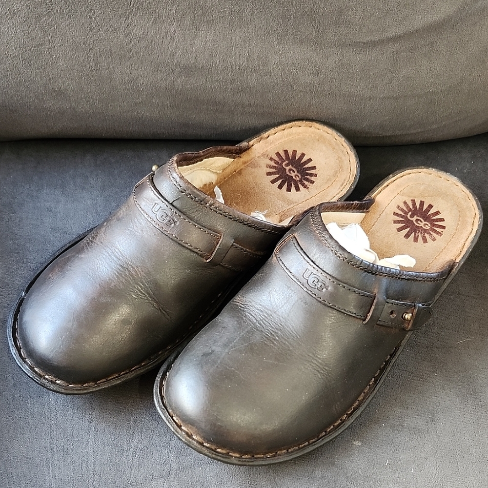 UGG Slip on Mules Clogs Black Leather Women s 